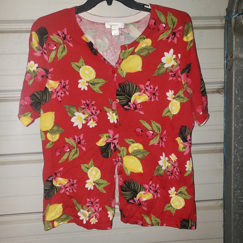 Plus Size 1X Lemon 🍋 print CJ Banks cardigan sweater women's top shirt